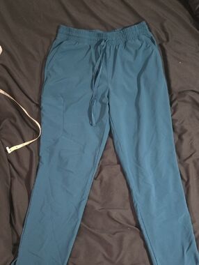 Womens Easy Stretch Elastic Waist Draqatring Straight Leg Carribean Blue Scrubs